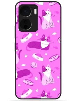 Pink cats design Glossy Metal TPU Phone Cover for Vivo Y16